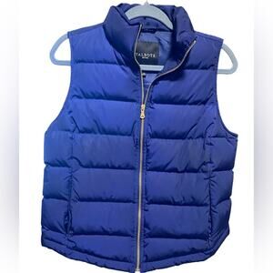 Talbots Petites Puffer Vest Women’s Size SP Navy Gold Tone Zipper Pockets Puffy